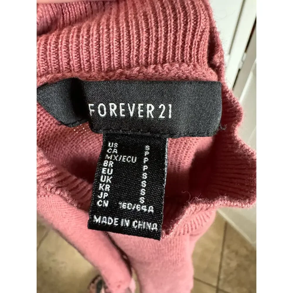 5/$35 Forever 21 Womens Sweater Sz S Dusty Rose Pink Mock Neck Long Sleeve Solid